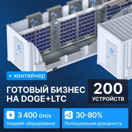 Готовый бизнес на DOGE+LTC 200 устройств с контейнером